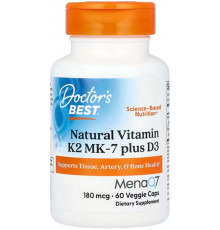 Вітамін Д3 K2 MK-7 Doctors Best Natural Vitamin K2 MK-7 Plus D3 180 мкг 60 капс