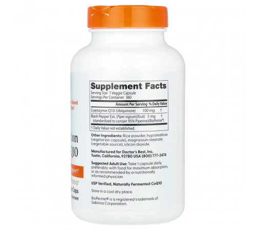 Коэнзим CoQ10 с биоперином Doctor's Best CoQ10 with BioPerine 100 мг 360 капс