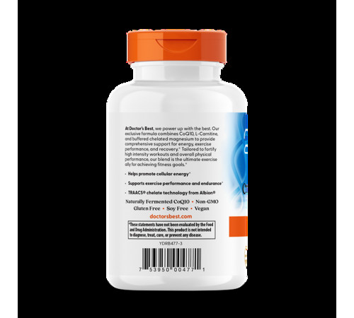 Коензим Q10 карнітин та магній для пам'яті та серця Doctor's Best CoQ10 L-Carnitine Magnesium 90 капс