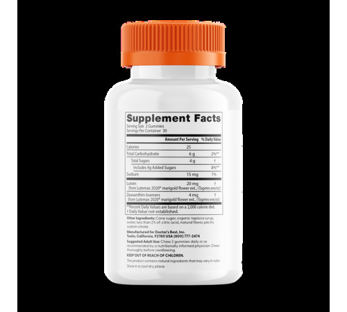 Лютеїн та Зеаксантін для зору Doctor's Best Lutein & Zeaxanthin Gummies 60 жев конф манго