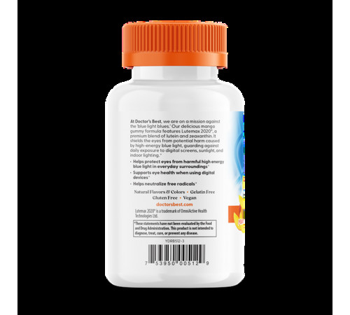 Лютеїн та Зеаксантін для зору Doctor's Best Lutein & Zeaxanthin Gummies 60 жев конф манго