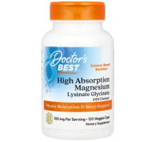 Бісгліцинат магнію для нервової системи Doctor's Best High Absorption Magnesium 105 мг 120 вег капс