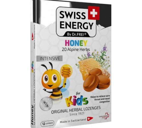 Леденцы от простуды для детей Swiss Energy Herbal Lozenges Blister 20 herbs Honey for kids 12 лед мед