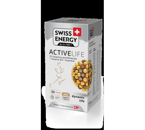 Вітаміни та мінерали з гуараною Swiss Energy ACTIVELIFE 25 Vitamins and Minerals+Vitamin K2+Guarana 30 капс