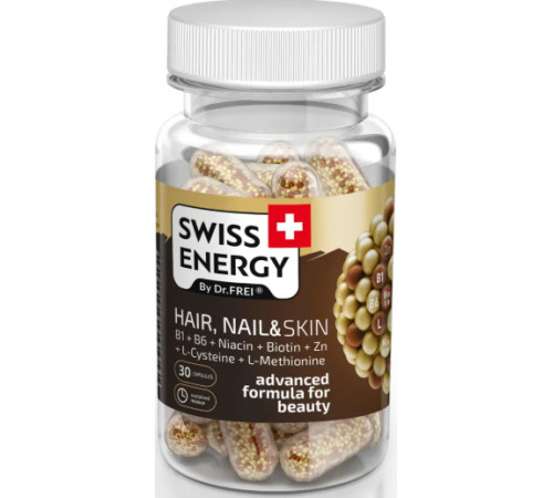 Вітаміни для шкіри волосся та нігтів HAIR Swiss Energy NAIL & SKIN B1+B6+Niacin+Biotin+Zn+L-Cys+L-Met 30 капс