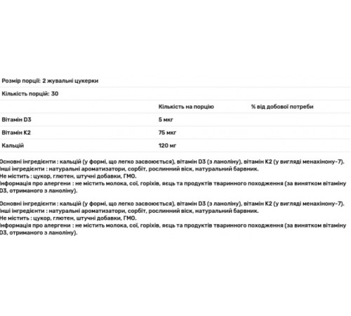Кальцій D3 K2 для дітей Swiss Energy BONES & TEETH Vitamins K2 D3 Calcium 60 жовт