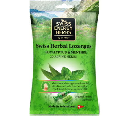Еденці від застуди Swiss Energy Herbal Lozenges Bag 20 herbs + Eucalyptus and Menthol 12 шт м'ята