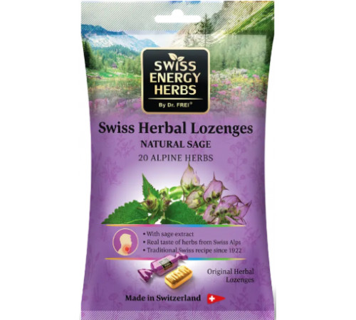 Льодяники від застуди Swiss Energy Herbal Lozenges Bag 20 herbs + Sage 12 шт шавлія