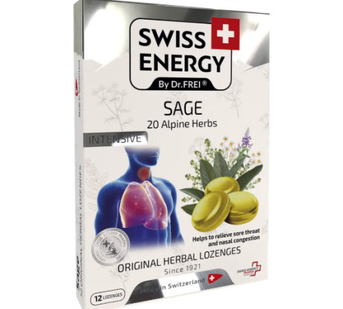 Льодяники від застуди Swiss Energy Herbal Lozenges Blister 20 herbs + Sage 12 льод