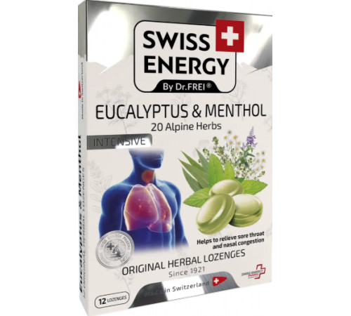 Леденцы от простуды Swiss Energy Herbal Lozenges Blister 20 herbs Eucalyptus and Menthol 12 лед