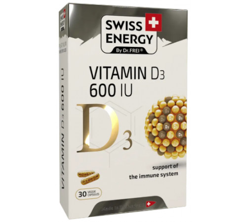 Вітамін D3 для імунітету Swiss Energy D3 600 IU 15 мкг (600 МО) 30 вег капс