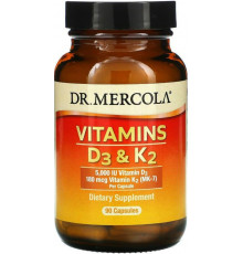Вітаміни Д3 та К2 Dr. Mercola Vitamins D3 & K2 5000 МО 90 капсул