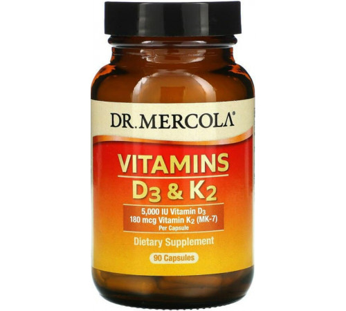 Вітаміни Д3 та К2 Dr. Mercola Vitamins D3 & K2 5000 МО 90 капсул