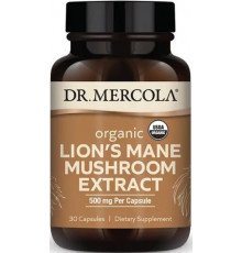 Гриб левова грива, Organic Lion's Mane Mushroom Extract, Dr. Mercola, органік, екстракт, 500 мг, 30 капсул