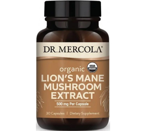 Гриб левова грива, Organic Lion's Mane Mushroom Extract, Dr. Mercola, органік, екстракт, 500 мг, 30 капсул