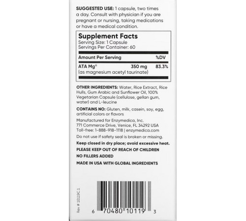 Магній (ацетилтауринат) для сну Enzymedica Magnesium Mind 60 капс