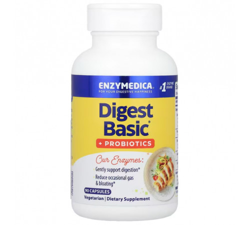 Ферменти і пробіотики, Digest Basic + Probiotics, Enzymedica, 90 капсул Bio