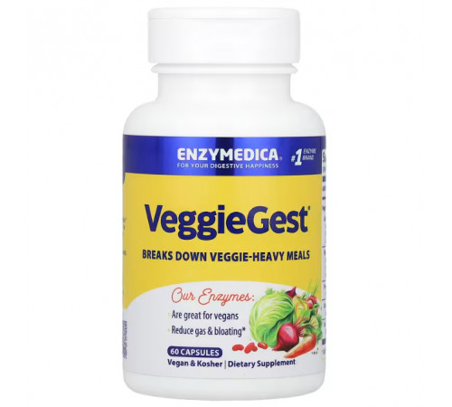 Ферменти для травлення рослинної клітковини Enzymedica VeggieGest 60 капс