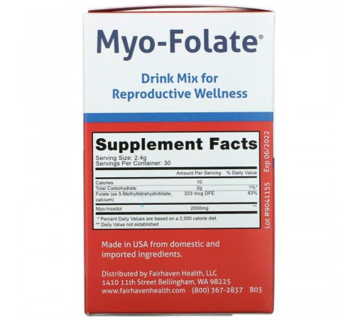 Мио-фолат (инозитол, мио-фолат) для беременных Fairhaven Health  Myo-Folate 30 пакет