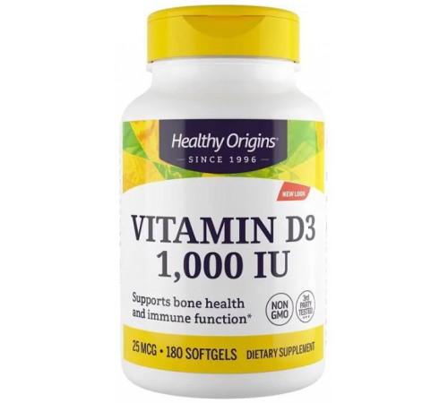 Вітамін Д3 Холекальциферол Healthy Origins Vitamin D3 1000 МЕ 180 капсул