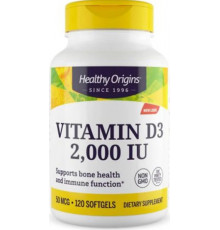 Витамин Д3 (холекальциферола) Healthy Origins Vitamin D3 in MCT Oil 2000 МЕ 120 капс