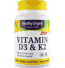 Вітамін Д3 і К2 для кісток Healthy Origins Vitamin D3 + K2 60 гел капс