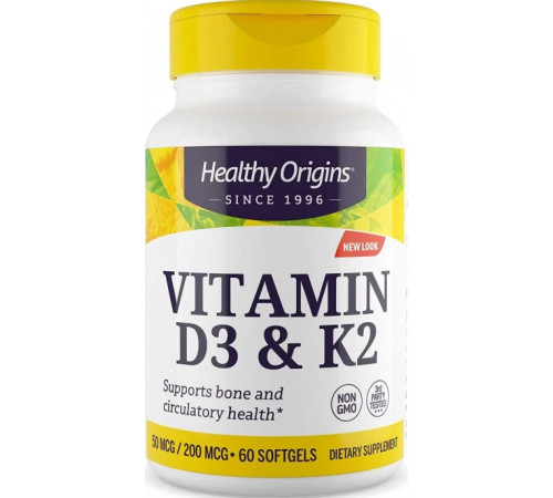 Витамин Д3 и К2 для костей Healthy Origins Vitamin D3 + K2 60 гел капс