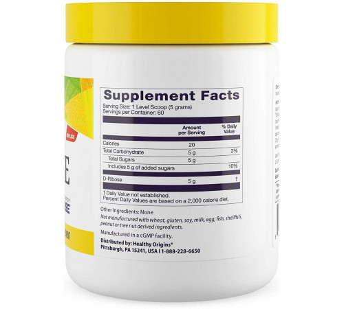 D рибоза Healthy Origins D-Ribose 300 г