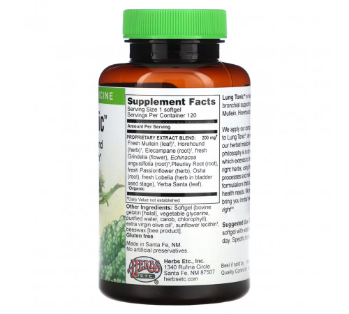 Тонік для легенів (підтримка легень та бронхів)  Herbs Etc. Lung Tonic 120 таб