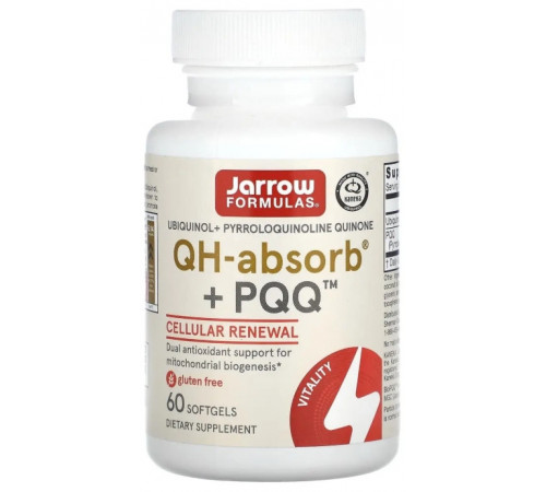 Пірролохінолінхінон і убіхінол Jarrow Formulas Ubiquinol QH+ PQQ Absorb 60 капс
