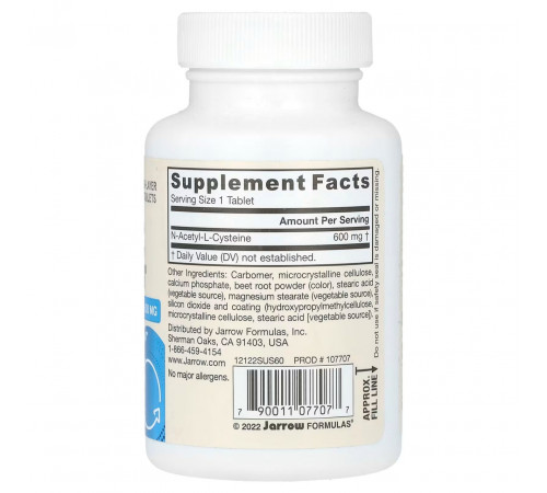 N-ацетил-L-цистеїн Jarrow Formulas N-A-C Sustain 600 мг 60 таб
