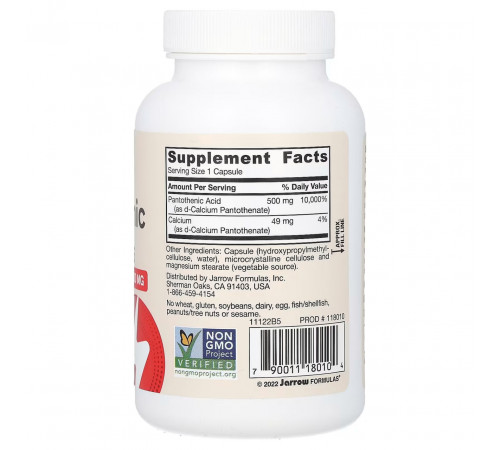 Пантотенова кислота Jarrow Formulas Pantothenic Acid B5 500 мг 100 капс