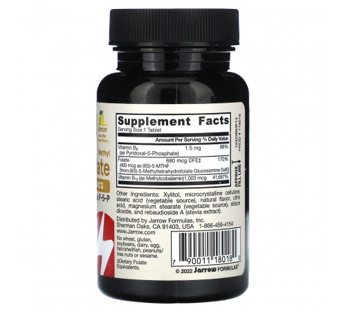 Метилфолат и метил B-12 Jarrow Formulas Methyl B-12 & Methyl Folate 1000 мкг / 400 мкг 100 жев таб лимон
