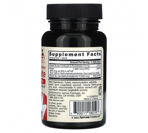 Метилфолат и метил B-12 Jarrow Formulas Methyl B-12 & Methyl Folate 60 лед вишня