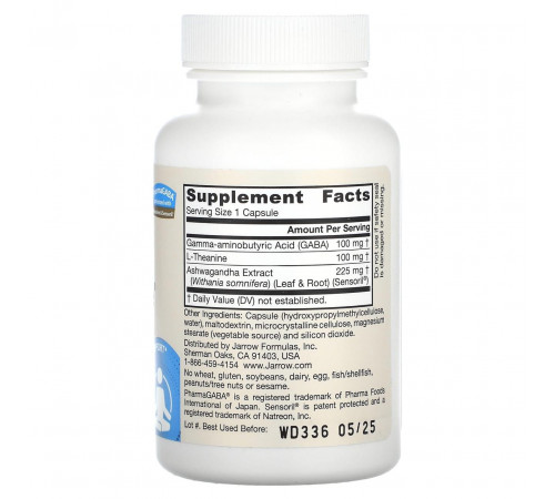 ГАМК (габа, ашвагандха, теанін) Jarrow Formulas GABA Soothe 30 капс