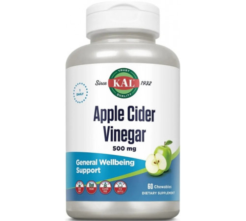 Яблучний оцет KAL Apple Cider Vinegar 500 мг 60 жев таб  яблуко