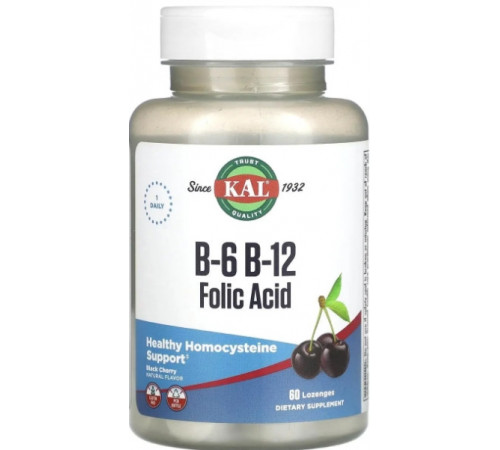 Вітаміни B-6 B-12 та фолієва кислота KAL B6 B12 Folic Acid 60 лед вишня