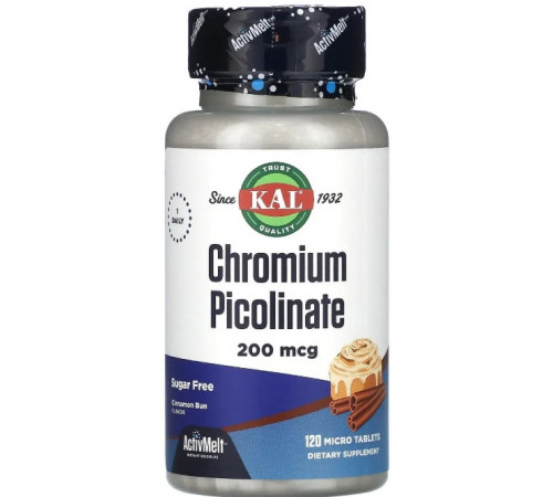 Піколінат хрому KAL Chromium Picolinate 200 мкг 120 мікротаб булочка з корцею