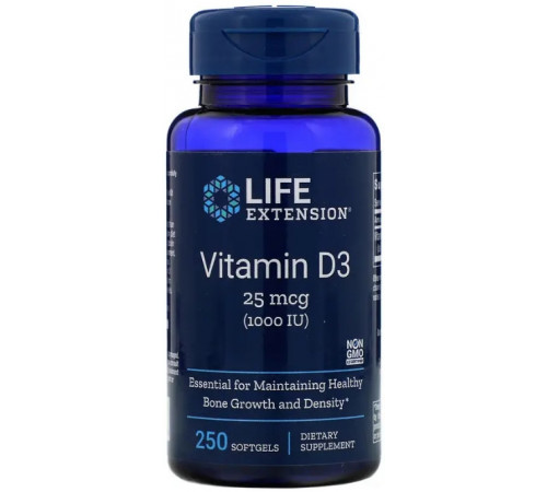 Вітамін Д-3 (холекальциферол) Life Extension Vitamin D3 1000 МЕ 250 кап