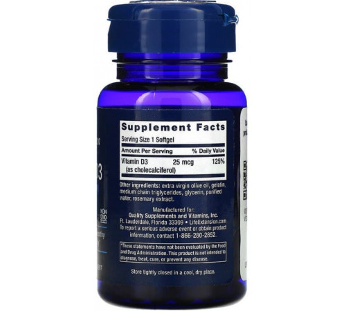 Витамин Д-3 1000 Life Extension Vitamin D3 90 капс