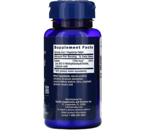 Фолат фоливая кислота Life Extensions Optimized Folate 1700 мкг DFE 100 таб