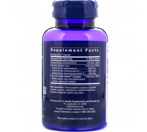 Вітамін Д і К з йодом Life Extension Vitamins D and K with Sea-Iodine 60 капс
