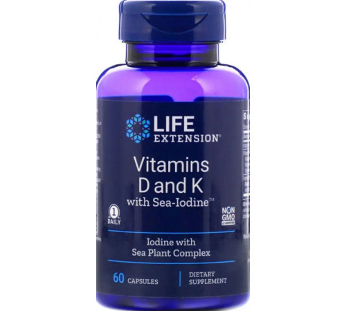 Вітамін Д і К з йодом Life Extension Vitamins D and K with Sea-Iodine 60 капс
