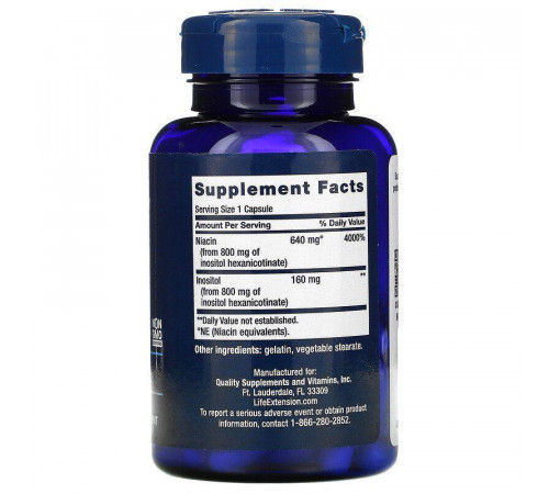 Ніацин (Вітамін В3) Life Extension No Flush Niacin 640 мг 100 капс
