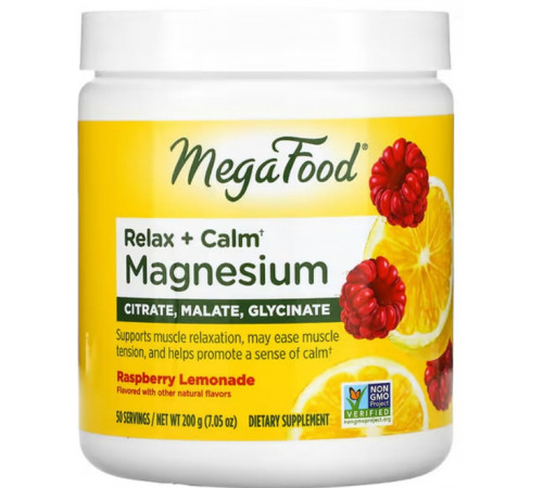 Магній (цитрат, малат, гліцинат) MegaFood Relax + Calm Magnesium 200 г малиновый лимонад