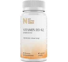 Вітамін D3+K2, Vitamin D3+K2, My Nutri Week, 1000 МО/50 мкг, 120 капсул