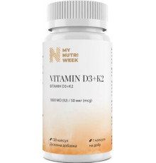Вітамін D3+K2, Vitamin D3+K2, My Nutri Week, 1000 МО/50 мкг, 120 капсул