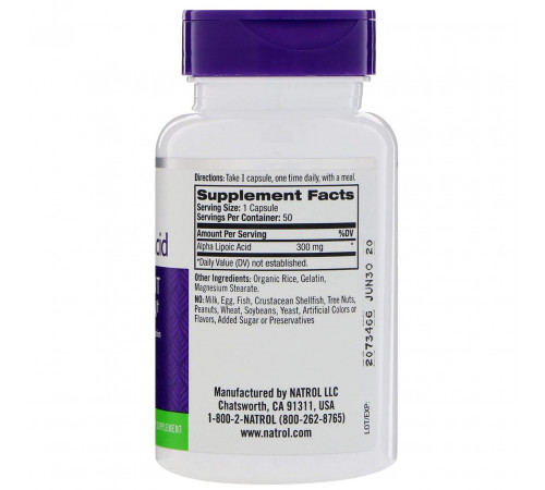 Альфа-ліпоєва кислота Natrol Alpha Lipoic Acid 300 мг 50 капс