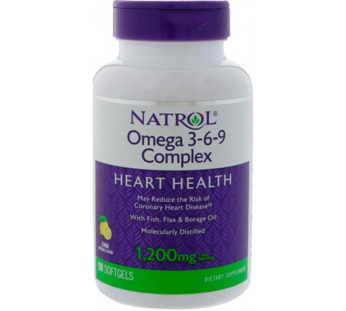 Омега 3 6 9 (жирі кислоти) Natrol Omega 3-6-9 Complex 1200 мг 90 капс лимон