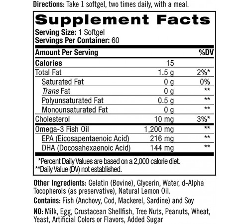 Риб'ячий жир Natrol Omega-3 30% 1200 мг 60 капс лимон